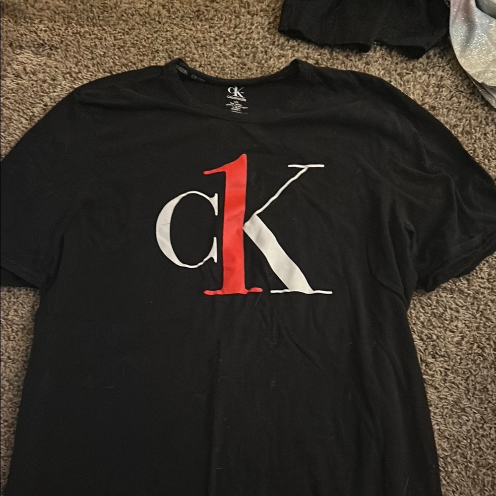 Calvin Klein Black T-Shirt with Red and White Logo